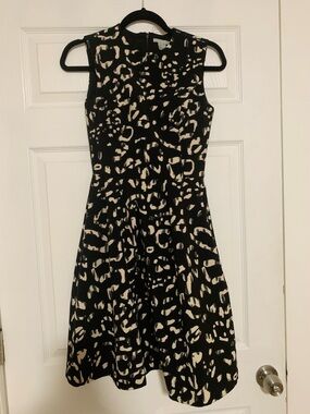 H&M Black and Cream Sleeveless Leopard Fit-and-Flare Dress